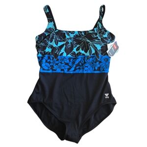TYR Women Narciso Aqua ControlFit 1 Piece Swimsuit Blue/black Fitness SZ 20 NEW